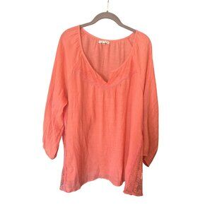 Truly 4 You Women's Blouse Size XXL Embroidered Neckline Lace Detail Sheer